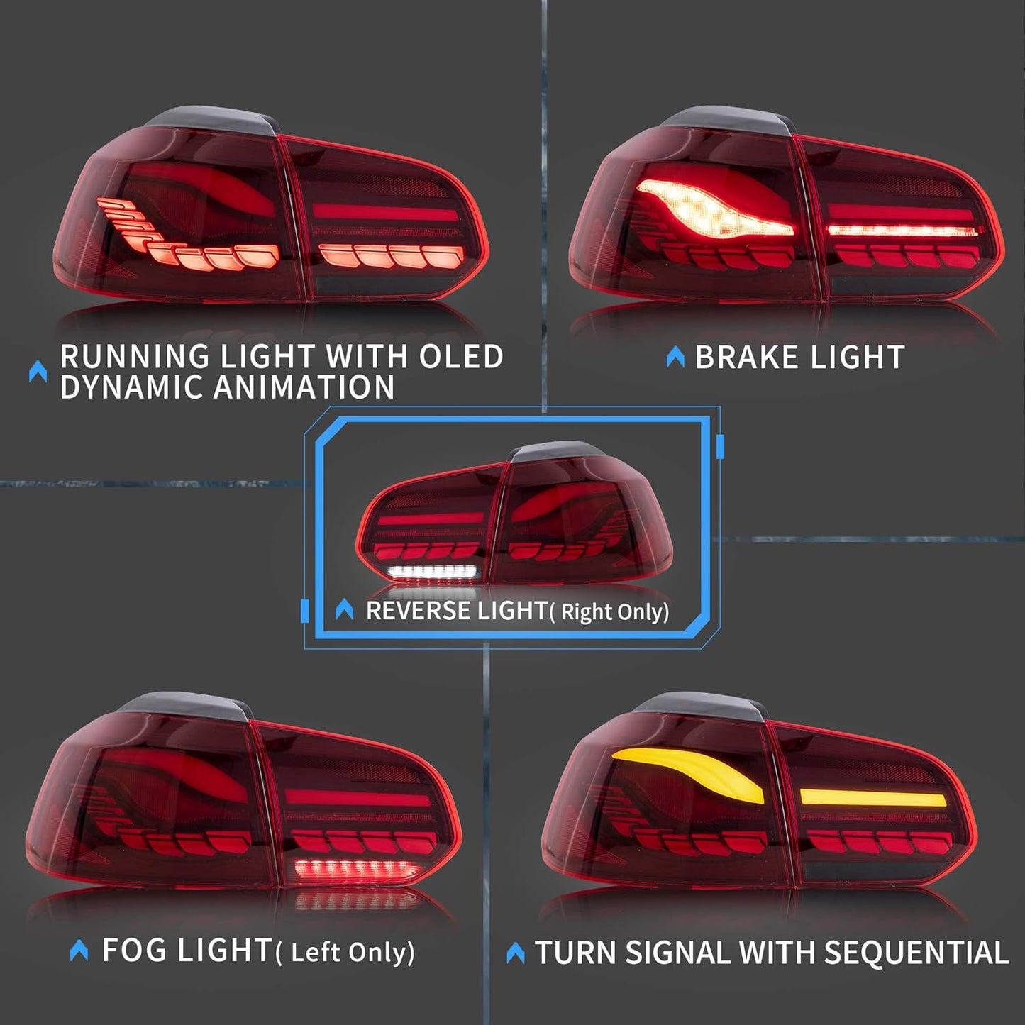 GOLF 6 CS STYLE OLED SEQUENTIAL SMOKED RED TAILLIGHTS
