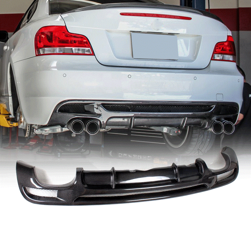 E82 / E88 M PERFORMANCE STYLE CARBON FIBRE REAR DIFFUSER (QUAD EXHAUST) EXITS